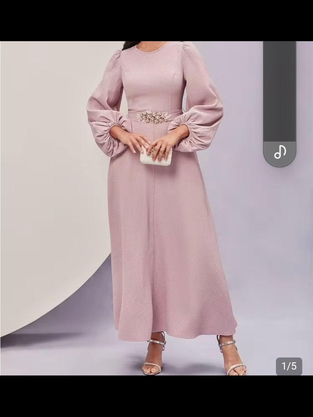 SHEIN Dusty Pink Puff-Sleeve Maxi Dress with Embellished Waist